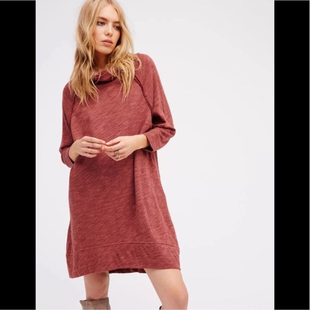 Free People Beach 100% cotton cowl neck knit hi low hem sweater dress sz OS